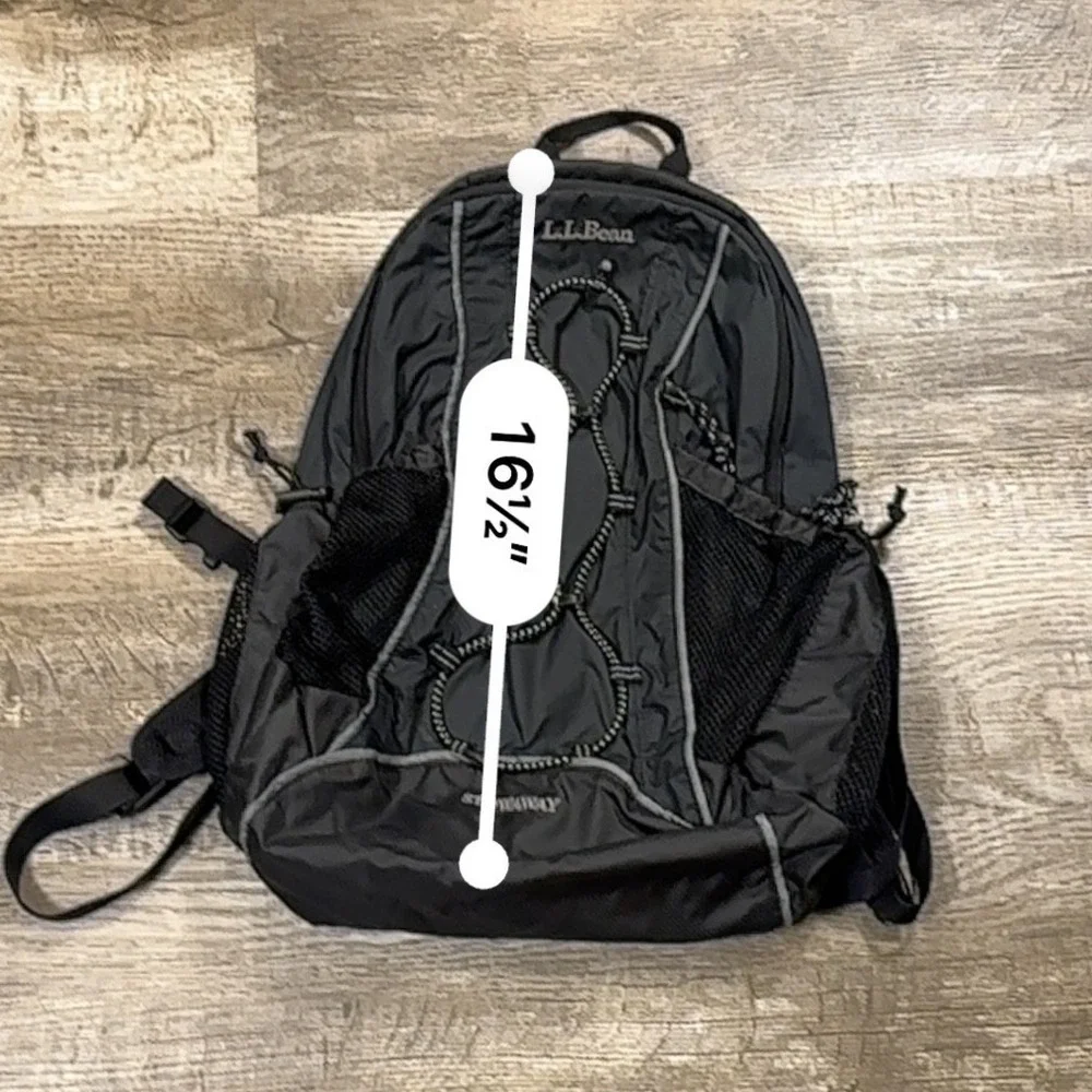 LL Bean Stowaway Daypack Black Ripstop Nylon Packable Hiking Backpack 0HWJ8